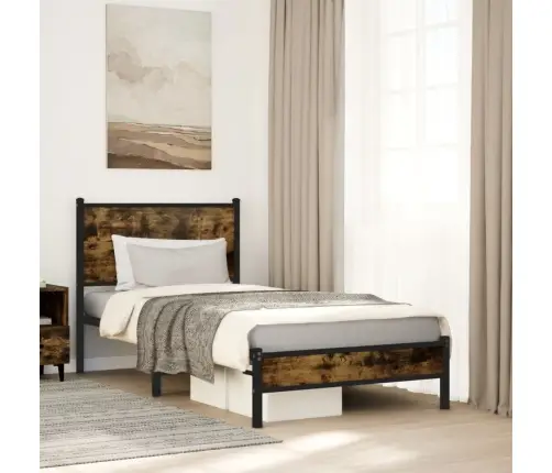 Gultas Rāmis Bez Matrača, Metāls, 90X200 Cm, Ozolkoka Imitācija Vidaxl
