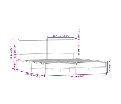 Gultas Rāmis Bez Matrača, Metāls, 160X200Cm, Ozolkoka Imitācija Vidaxl