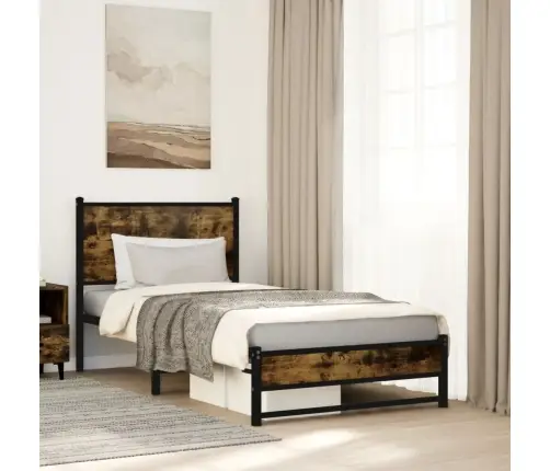 Gultas Rāmis Bez Matrača, Metāls, 100X200Cm, Ozolkoka Imitācija Vidaxl