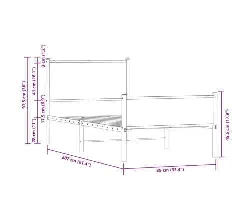 Metallist Voodiraam Ilma Madratsita Suitsutatud Tamm 80X200 Cm