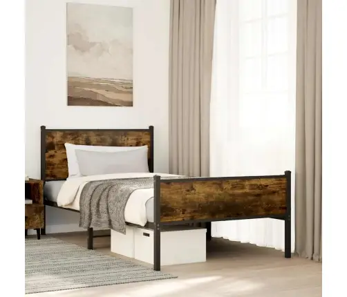 Gultas Rāmis Bez Matrača, Metāls, 107X203Cm, Ozolkoka Imitācija Vidaxl