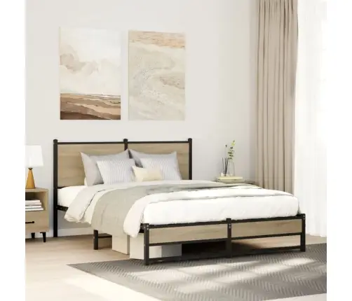 Gultas Rāmis Bez Matrača, Metāls, 150X200Cm, Ozolkoka Imitācija Vidaxl
