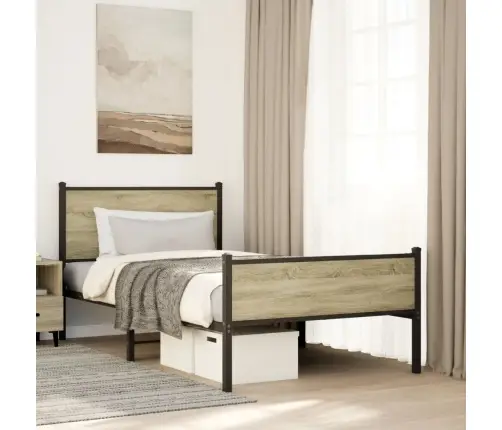 Gultas Rāmis Bez Matrača, Metāls, 100X200Cm, Ozolkoka Imitācija Vidaxl