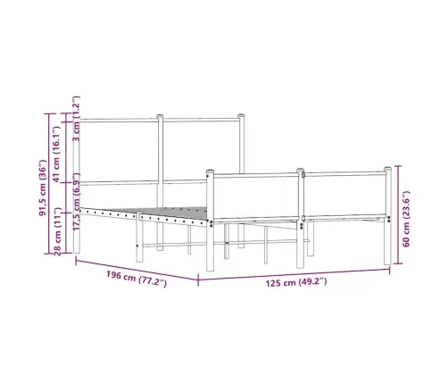 Metallist Voodiraam Ilma Madratsita Sonoma Tamm 120X190 Cm