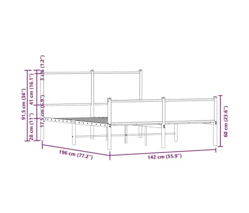 Metallist Voodiraam Ilma Madratsita Sonoma Tamm 137X190 Cm