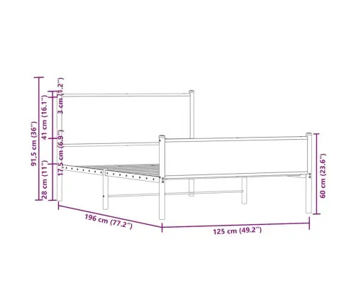 Lovos Rėmas Be Čiužinio, Rudas Ąžuolo, 120X190cm Metalas
