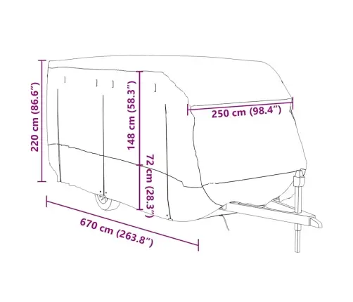 Karavānas Pārvalks, Pelēks, 670X250X220 Cm, Neausts Audums Vidaxl