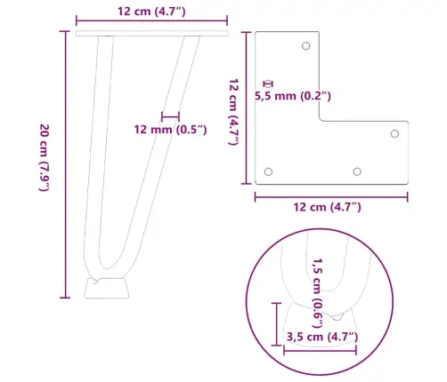 Kafijas Galdiņa Matadatas Kājas, 4 Gab., Baltas, 20 Cm, Masīvs Tērauds Vidaxl