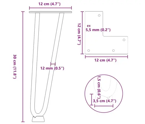 Kafijas Galdiņa Matadatas Kājas, 4 Gab., Baltas, 30 Cm, Masīvs Tērauds Vidaxl