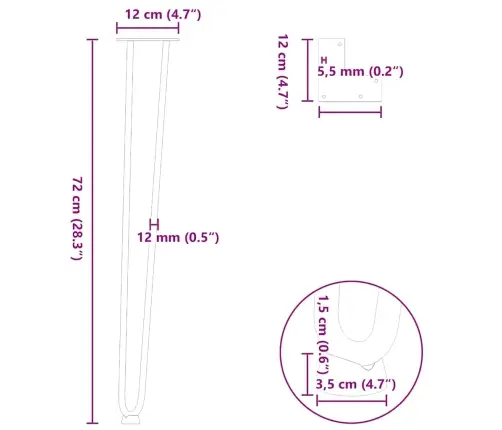 Konsoles Galdiņu Matadatas Kājas, 4 Gab., Konsoles Galdiņš, Balts, 72 Cm, Masīvs Tērauds Vidaxl