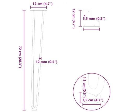 Konsoles Galdiņu Matadatas Kājas, 4 Gab., Konsoles Galdiņš, Balts, 72 Cm, Masīvs Tērauds Vidaxl