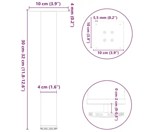 Kafijas Galdiņa Kājas, 4 Gab., Baltas, 30-32 Cm, Tērauds Vidaxl