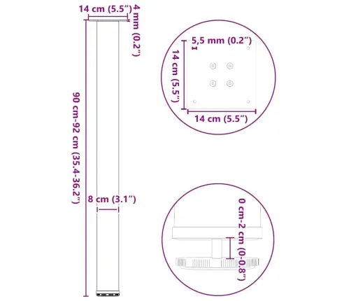 Bāra Galda Kājas, 4 Gab., Melnas, 90-92 Cm, Tērauds Vidaxl