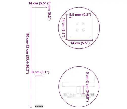 Bāra Galda Kājas, 4 Gab., Baltas, 90-92 Cm, Tērauds Vidaxl