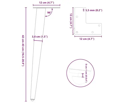 Kafijas Galdiņa Kājas, 4 Gab., Koniskas Formas, Antracīta Krāsa, 42-43 Cm, Tērauds Vidaxl
