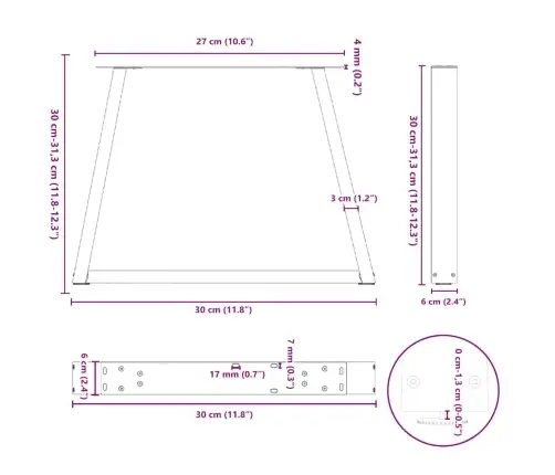 Kafijas Galdiņa Kājas, 2 Gab., V-Veida, Antracīta Krāsā, 30X(30-31,3) Cm, Tērauds Vidaxl
