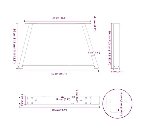 Kafijas Galdiņa Kājas, V-Veida, 2 Gab., Antracīta Krāsā, 50X(30-31,3) Cm, Tērauds Vidaxl