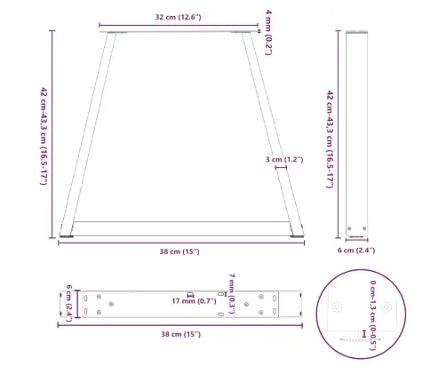 Kavos Staliuko Kojelės, V Formos, 2 Vnt., Juodos, 38X(42-43,3) cm Plienas