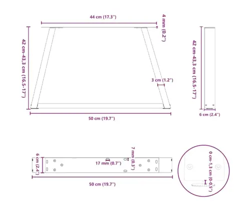 Kavos Staliuko Kojelės, V Formos, 2 Vnt., Antracito Spalvos, 50X(42-43,3) cm Plienas