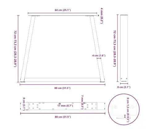 Ēdamgalda Kājas, 3 Gab., V-Veida, Antracīta Krāsā, 80X(72-73,3) Cm, Tērauds Vidaxl