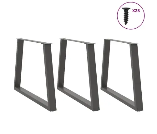 Ēdamgalda Kājas, 3 Gab., V-Veida, Antracīta Krāsā, 90X(72-73,3) Cm, Tērauds Vidaxl