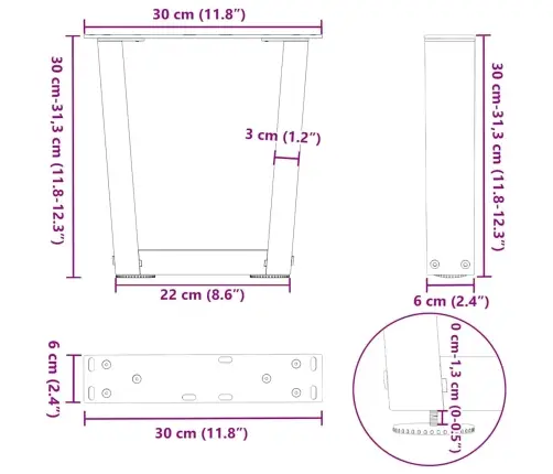 Kafijas Galdiņa Kājas, 2 Gab., V-Veida, Baltas, 30X(30-31,3) Cm, Tērauds Vidaxl