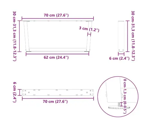 Kafijas Galdiņa Kājas, 2 Gab., V-Veida, Baltas, 70X(30-31,3) Cm, Tērauds Vidaxl