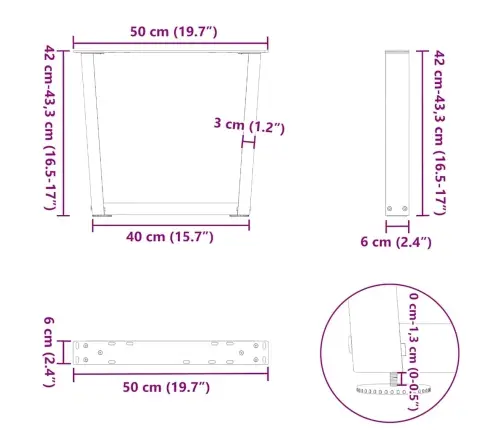 Kafijas Galdiņa Kājas, V-Veida, 2 Gab., Antracīta Krāsā, 50X(42-43,3) Cm, Tērauds Vidaxl