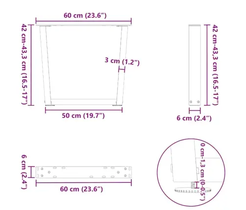 Kafijas Galdiņa Kājas, 2 Gab., V-Veida, Baltas, 60X(42-43,3) Cm, Tērauds Vidaxl