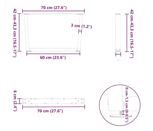 Kafijas Galdiņa Kājas, 2 Gab., V-Veida, Baltas, 70X(42-43,3) Cm, Tērauds Vidaxl