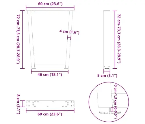 Ēdamgalda Kājas, 2 Gab., V-Veida, Antracīta Krāsā, 60X(72-73,3) Cm, Tērauds Vidaxl