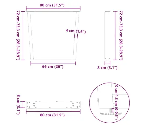 Ēdamgalda Kājas, 2 Gab., V-Veida, Baltas, 80X(72-73,3) Cm, Tērauds Vidaxl