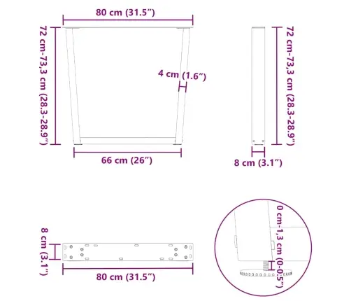 Ēdamgalda Kājas, 3 Gab., V-Veida, Antracīta Krāsā, 80X(72-73,3) Cm, Tērauds Vidaxl