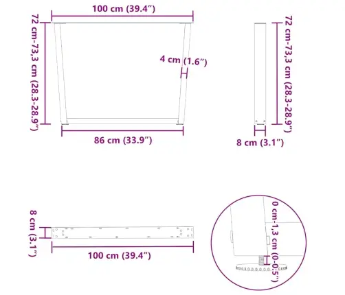 Ēdamgalda Kājas, 3 Gab., V-Veida, Baltas, 100X(72-73,3) Cm, Tērauds Vidaxl