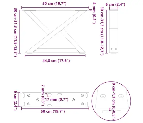 Kafijas Galdiņa Kājas, 2 Gab., Baltas, 50X(30-31,3) Cm, Tērauds Vidaxl