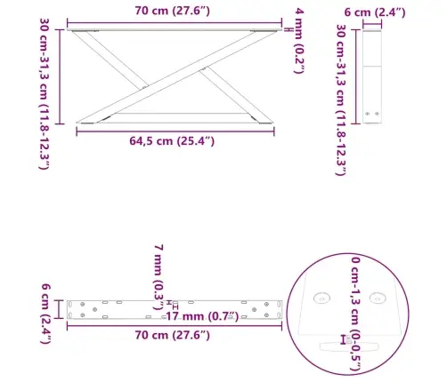 Kafijas Galdiņa Kājas, 2 Gab., Antracīta Krāsa, 70X(30-31,3) Cm, Tērauds Vidaxl