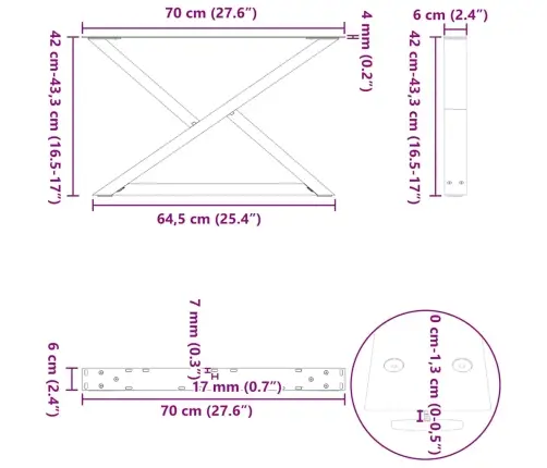 Kafijas Galdiņa Kājas, 2 Gab., Antracīta Krāsa, 70X(42-43,3) Cm, Tērauds Vidaxl