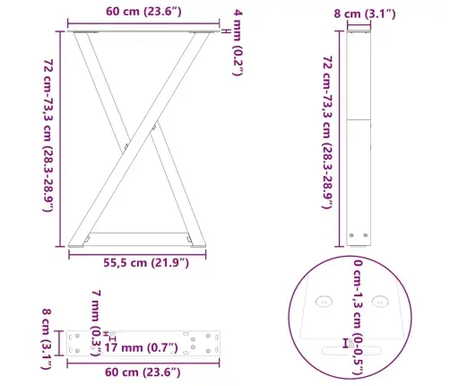 Ēdamgalda Kājas, 2 Gab., Baltas, 60X(72-73,3) Cm, Tērauds Vidaxl