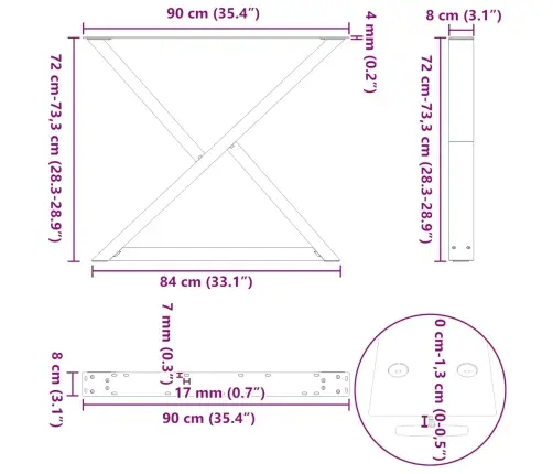 Ēdamgalda Kājas, 2 Gab., Antracīta Krāsa, 90X(72-73,3) Cm, Tērauds Vidaxl