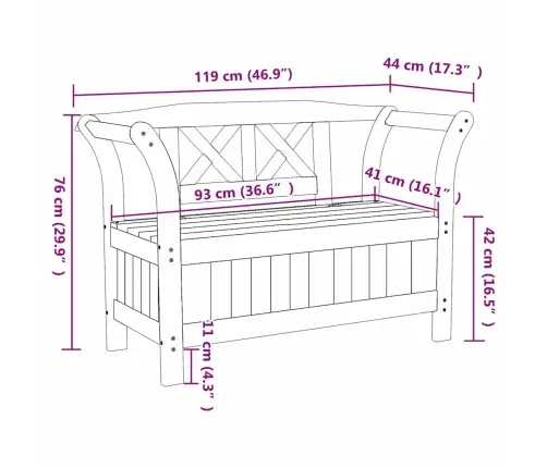 Sodo Saugojimo Suolas Ruda 119 X 76 X 44Cm Pušies Masyvas