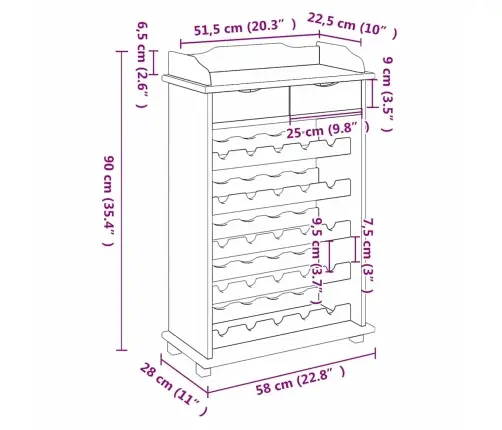 Vīna Statīvs 90X60X30 Cm Cietais Koks Priede Vidaxl