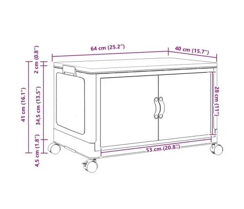 Sakraujami Glabāšanas Kaste Ar Riteņiem, 75 L, 64X40X41 Cm Vidaxl