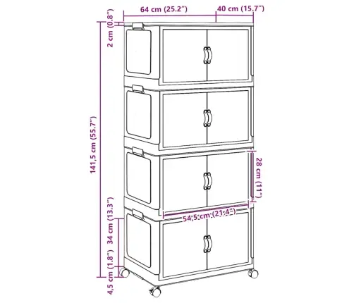 Glabāšanas Kaste Ar Riteņiem 4 Līmeņu, 75 L, 64X40X141,5 Cm Vidaxl