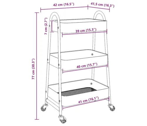 Glabāšanas Ratiņi 3 Līmeņu Rozā 42X41,5X77 Cm Tērauds Vidaxl