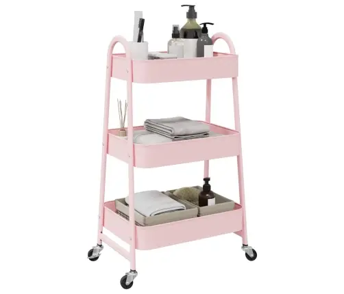 Glabāšanas Ratiņi 3 Līmeņu Rozā 42X41,5X77 Cm Tērauds Vidaxl