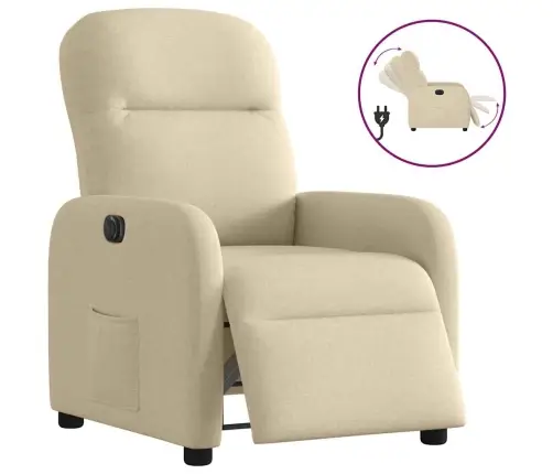 Elektrisks Atpūtas Krēsls, Atgāžams, Krēmkrāsas Audums Vidaxl