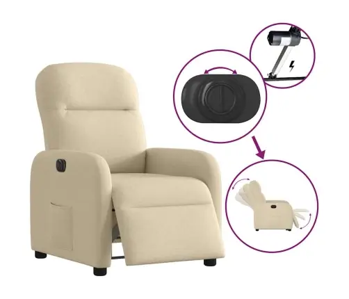 Elektrisks Atpūtas Krēsls, Atgāžams, Krēmkrāsas Audums Vidaxl