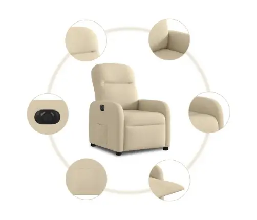 Elektrisks Atpūtas Krēsls, Atgāžams, Krēmkrāsas Audums Vidaxl