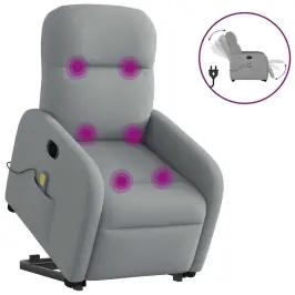 Elektrisks Masāžas Krēsls, Paceļams, Atgāžams, Pelēks Audums Vidaxl