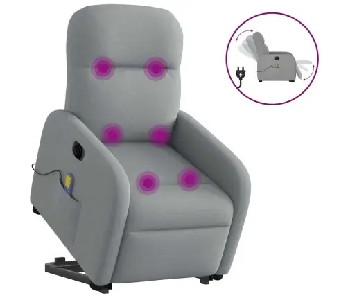 Elektrisks Masāžas Krēsls, Paceļams, Atgāžams, Pelēks Audums Vidaxl